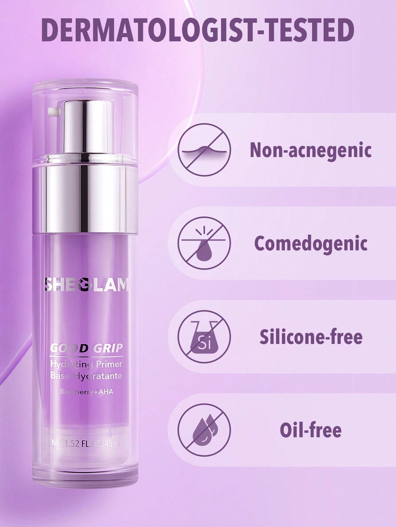 SHEGLAM Good Grip Hydrating Primer 40 ml Blueberry + AHA - Image 5